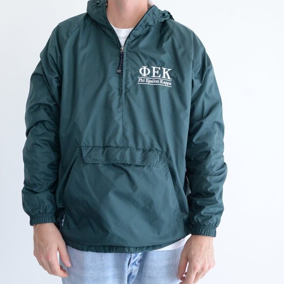 VTG Charles River Apparel Frat House Collegiate Green Pullover Nylon Jacket M - Picture 2 of 11